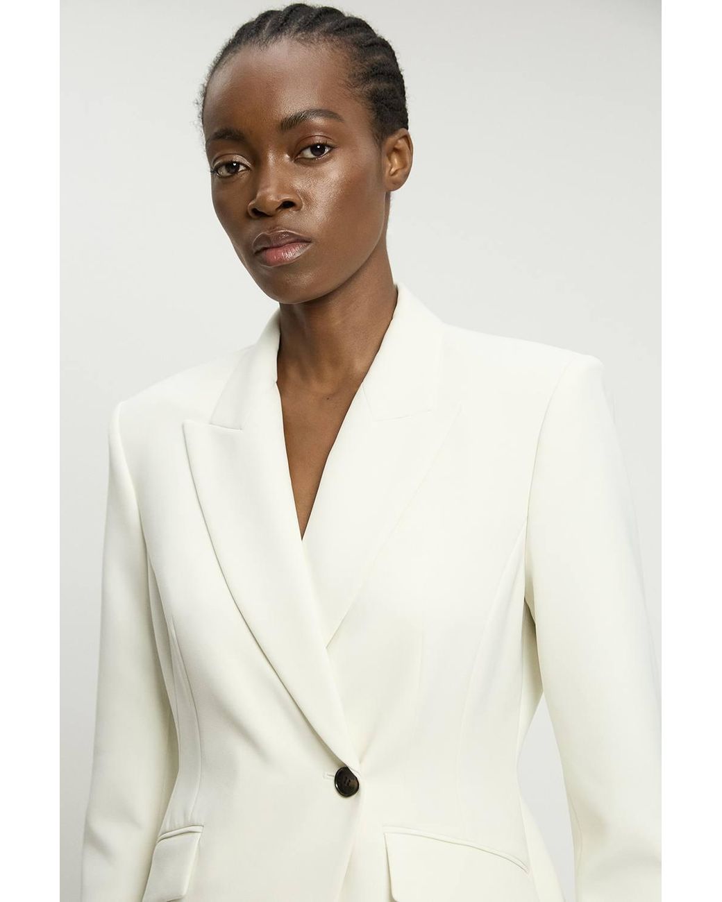 Karen Millen White Compact Viscose Single Breasted Tailored Blazer