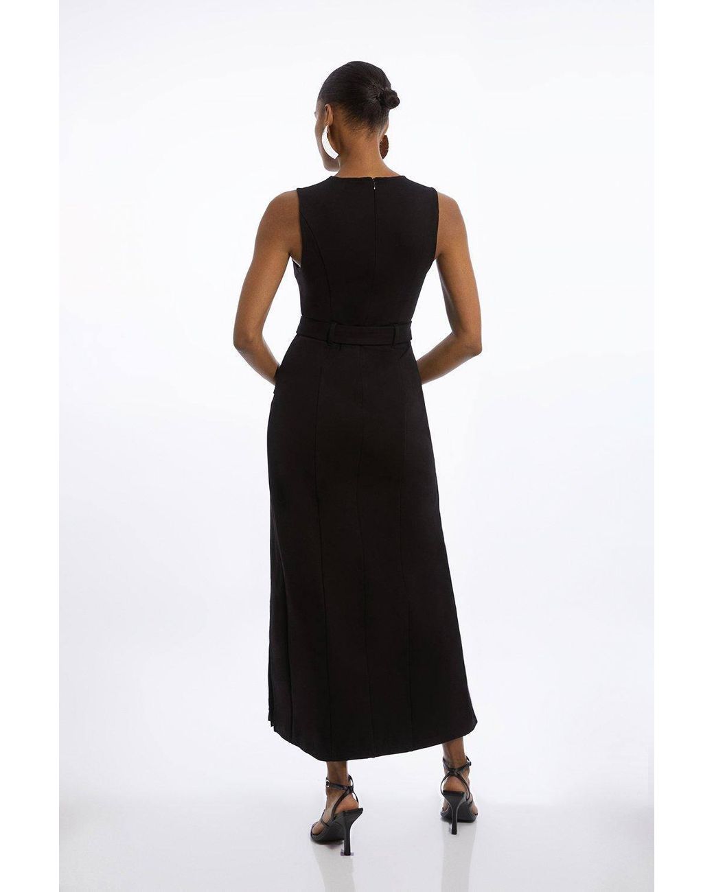 Karen Millen Black Wedding Guest Dresses Forever Ponte And Georgette Jersey Pleated Maxi Dress