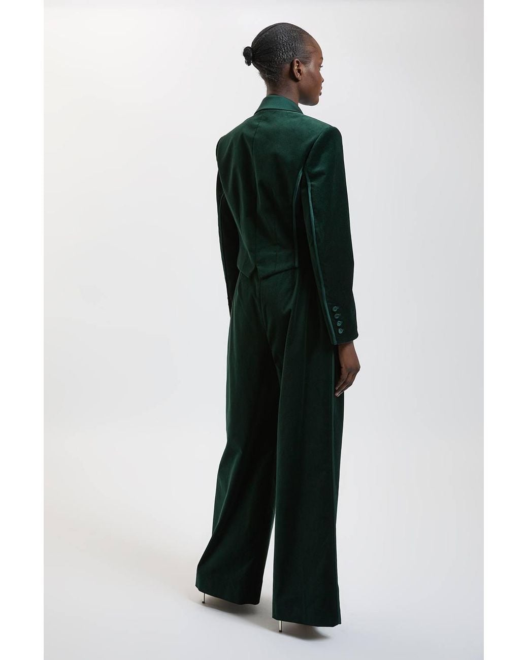 Karen Millen Green Velvet Tailored Wide Leg Trouser