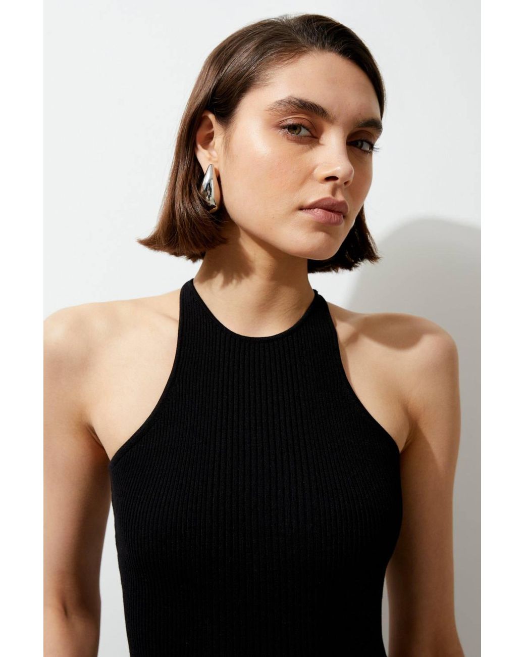 Karen Millen Black Viscose Blend Rib Knit Racer Vest Top