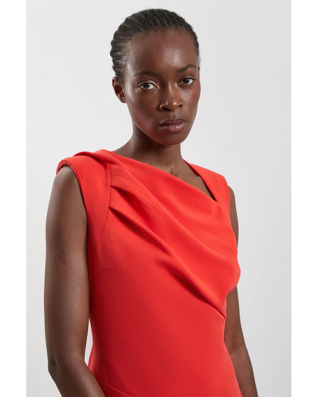 Karen Millen Red Compact Stretch Drape Detail Jumpsuit