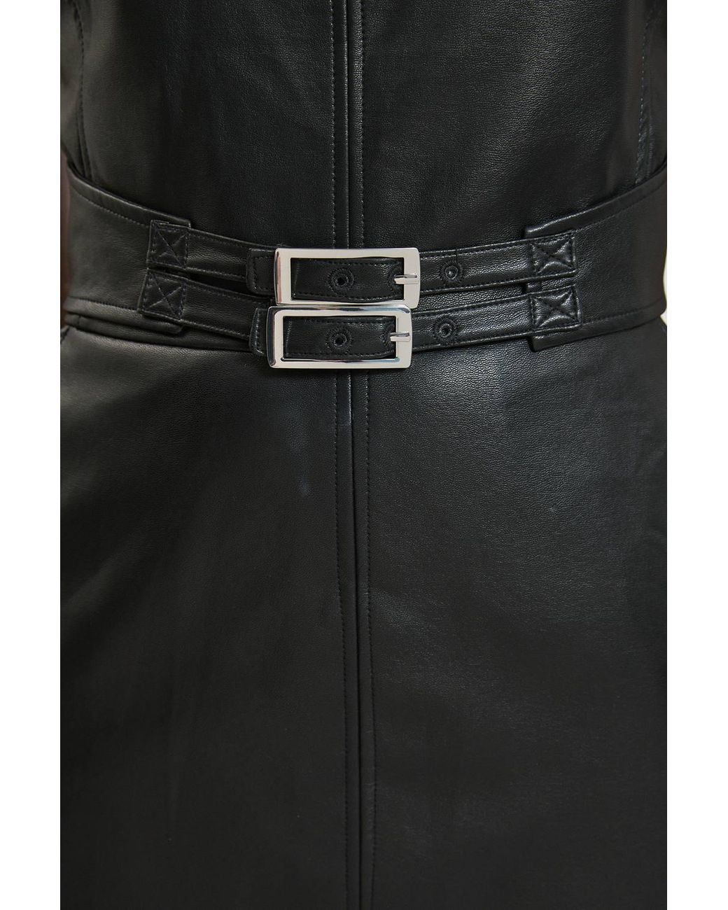 Karen Millen Black Faux Leather Belted Bandeau Midi Dress