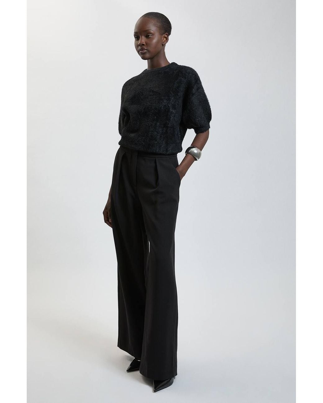 Karen Millen Black Luxury Fluffy Short Sleeve Knit Jumper