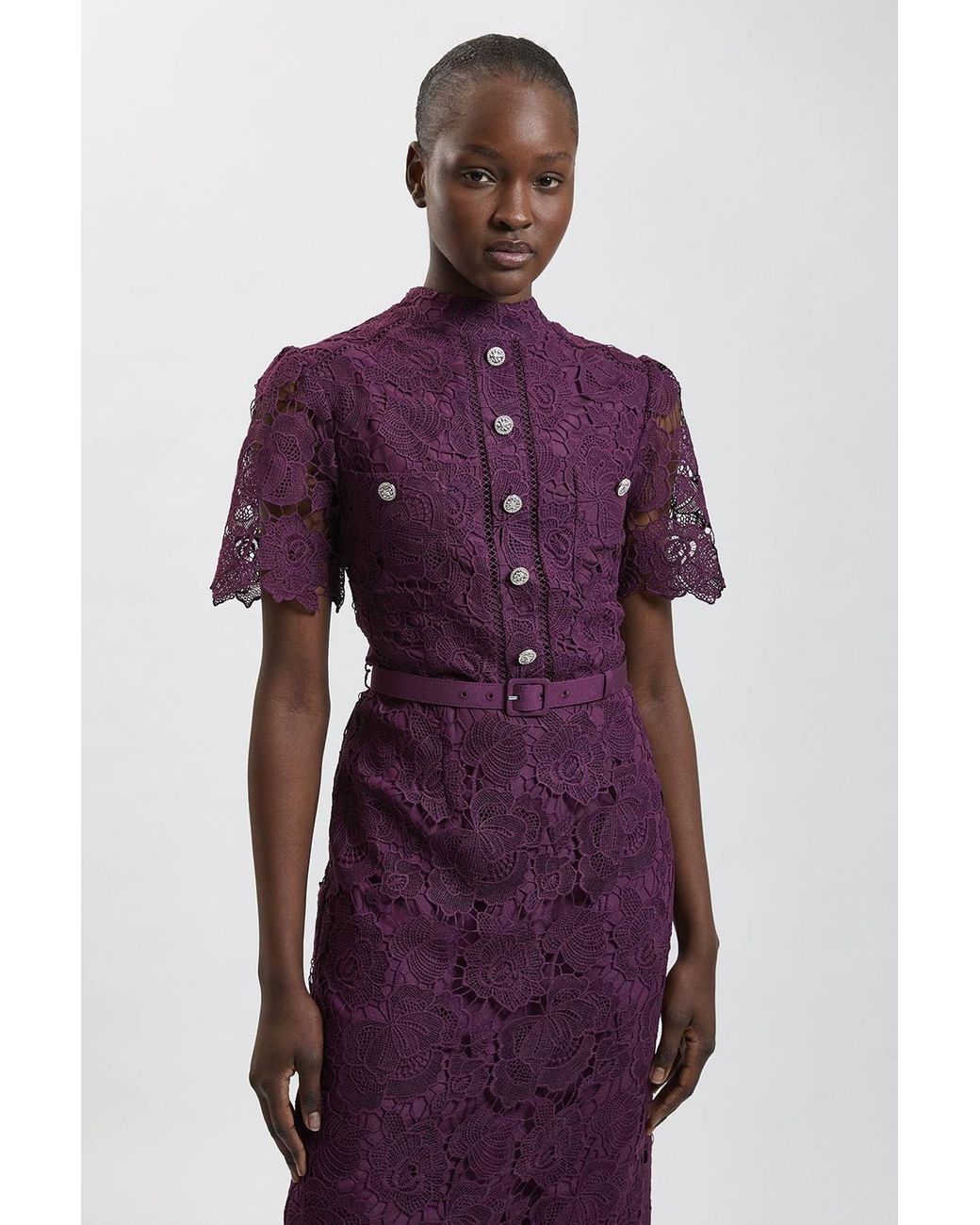 Karen Millen Purple Petite Lace Pocket Detail Midi Dress