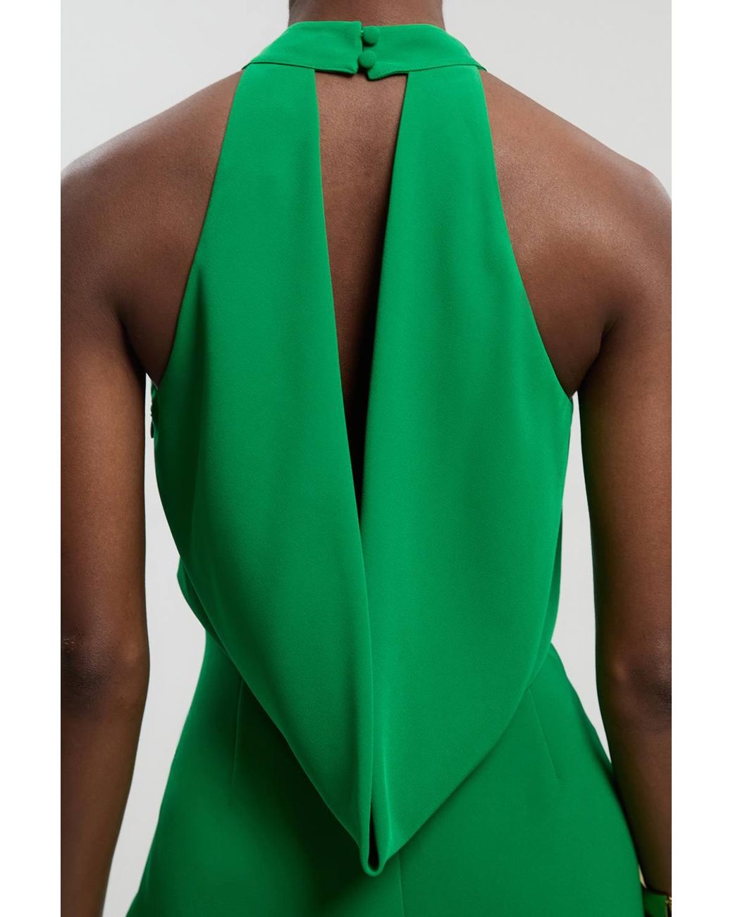 Karen Millen Green Petite Soft Tailored Halter Neck Open Back Maxi Dress