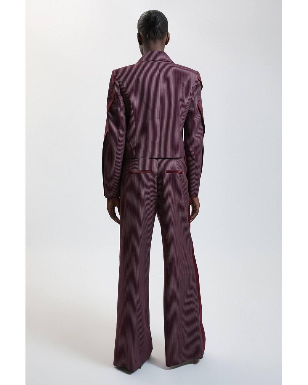 Karen Millen Pinstripe Satin Mix Tailored Wide Leg Trouser