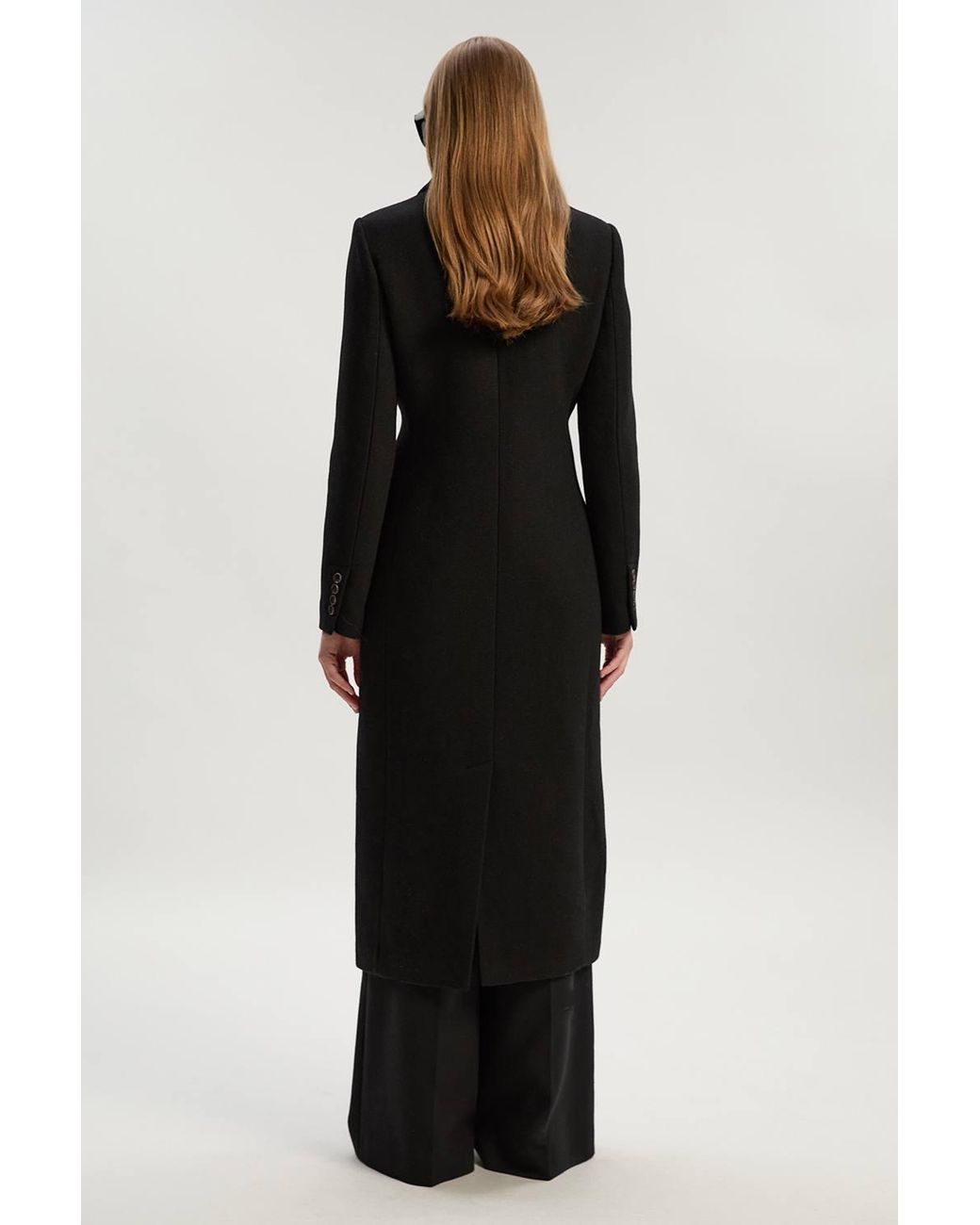 Karen Millen Black Forever Wool Double Breasted Tailored Midi Coat