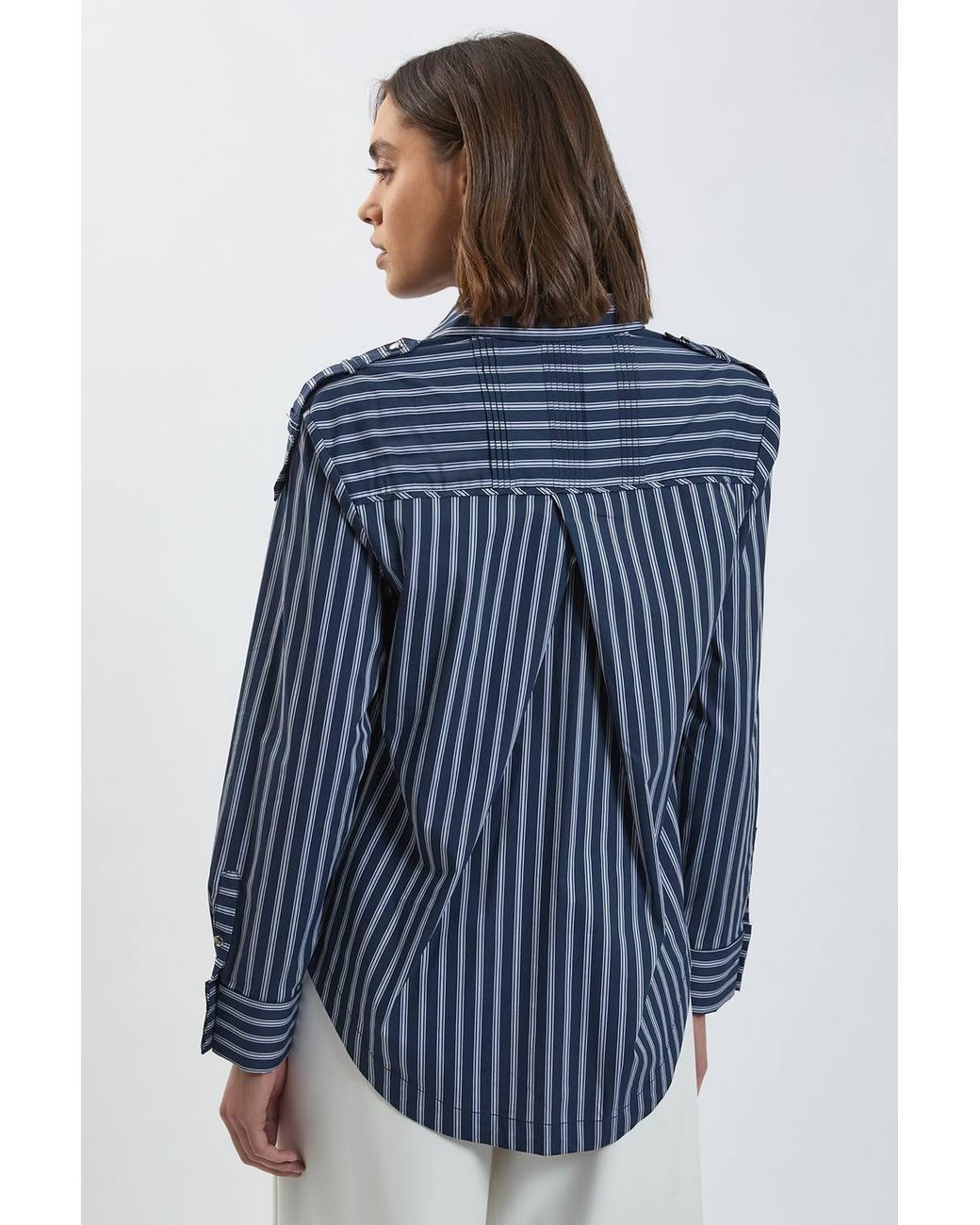 Karen Millen Blue Forever Boxy Cotton Placket Detail Woven Shirt