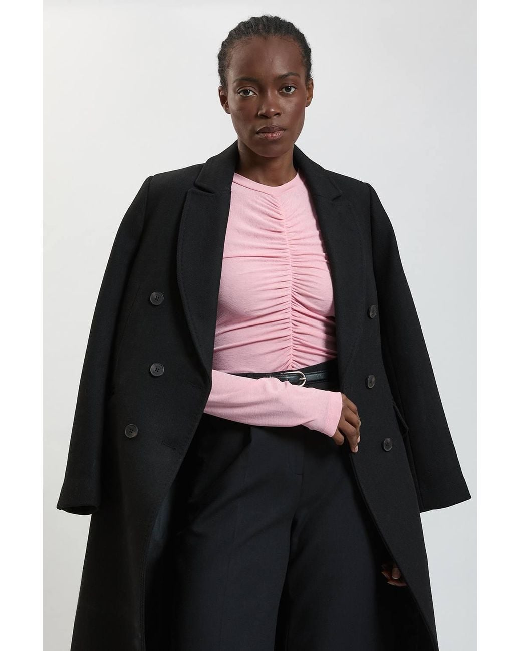 Karen Millen Pink Crepe Jersey Ruche Front Top