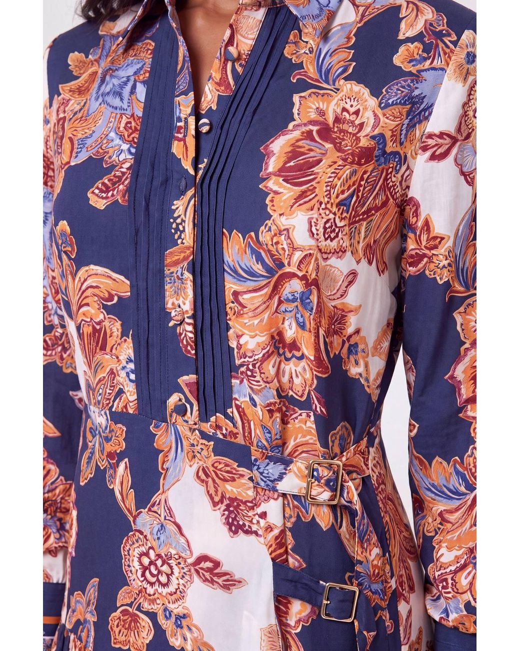 Karen Millen Red Baroque Print Belt Detail Viscose Mini Shirt Dress