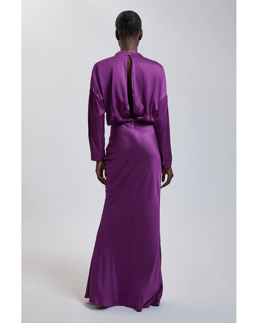 Karen Millen Purple Viscose Satin Cowl Neck Midi Dress
