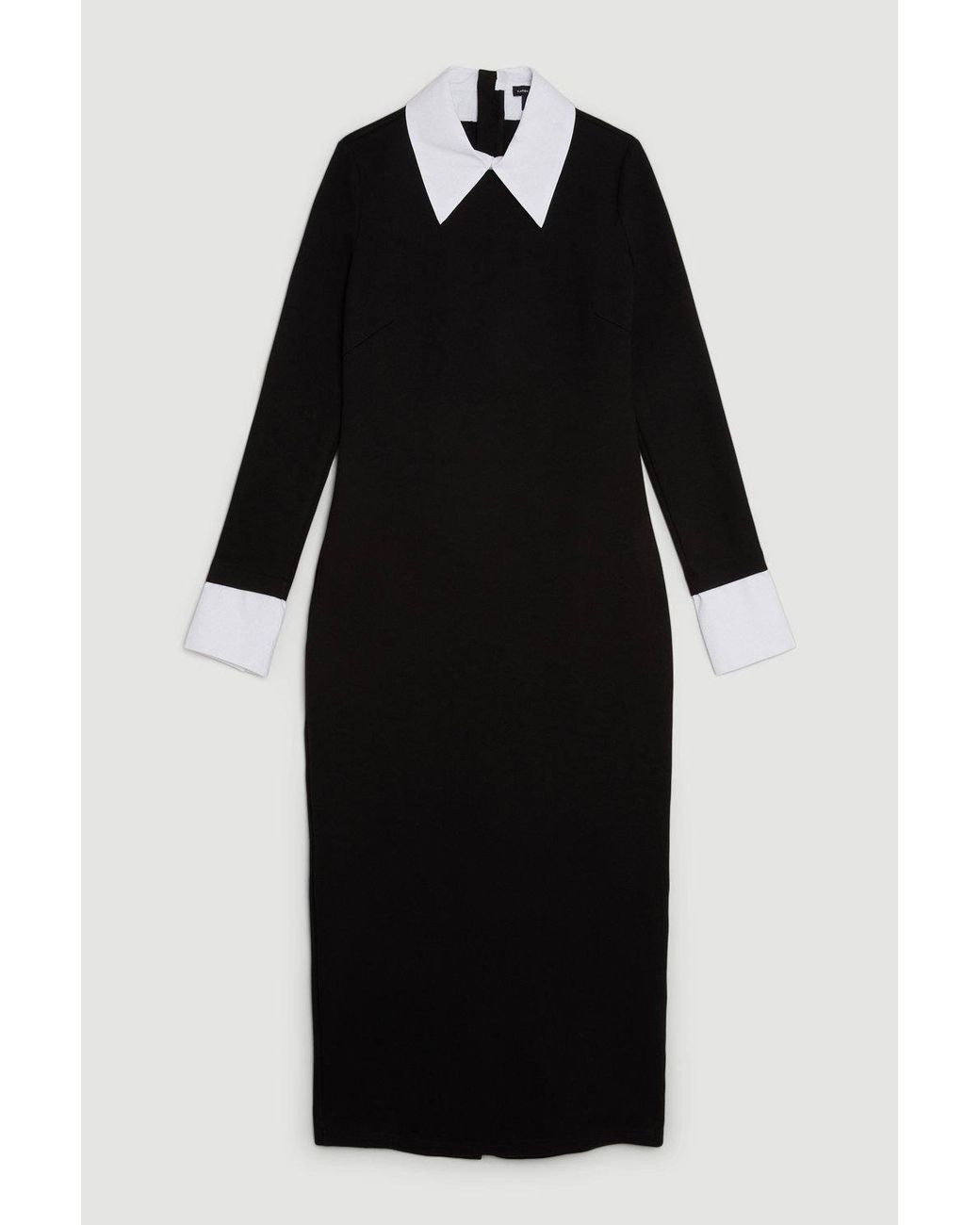 Karen Millen Black Jersey Cotton Poplin Midi Collar Dress
