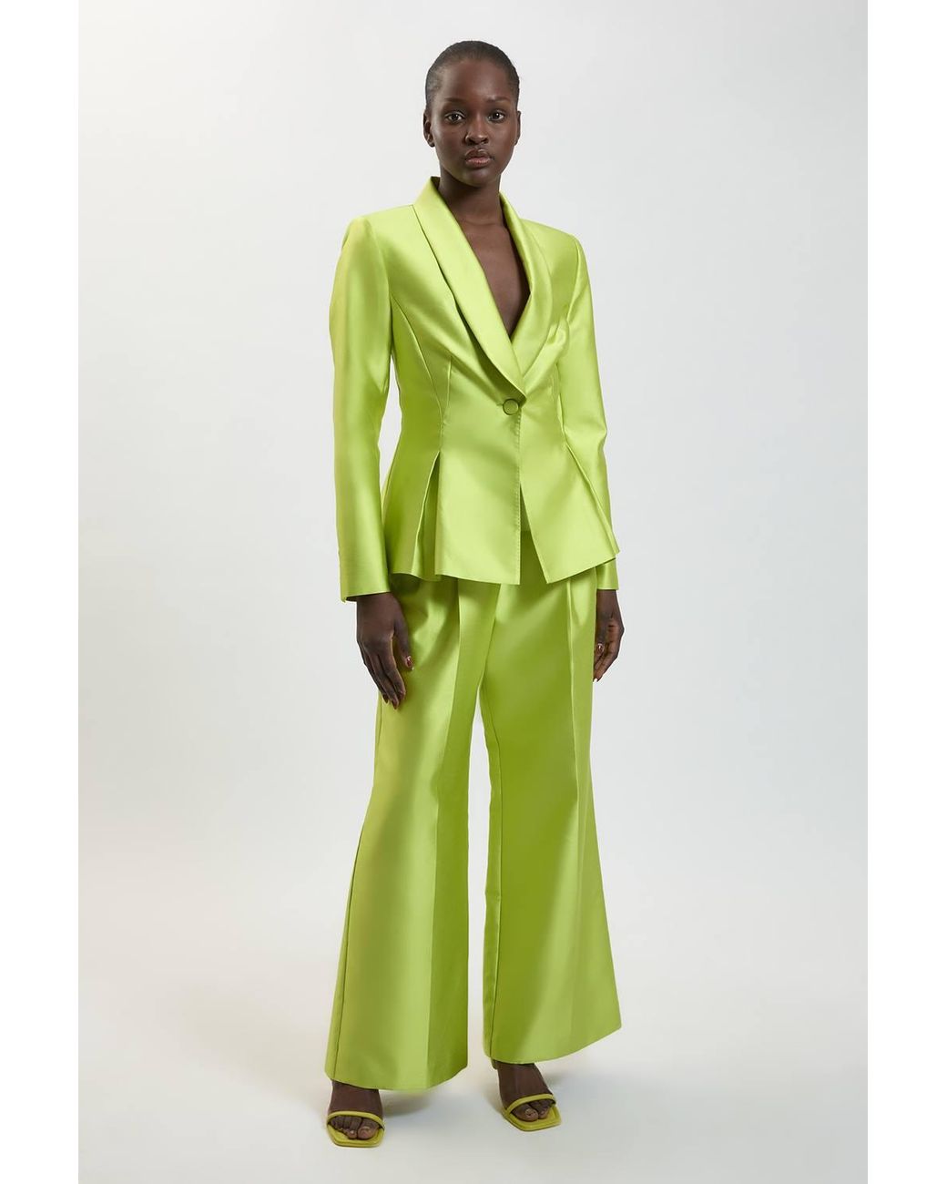 Karen Millen Green Satin Twill Single Breasted Blazer