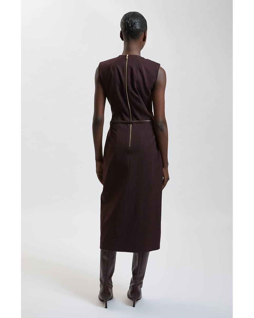 Karen Millen Brown Tailored Belted Midi Skirt Pencil Dress