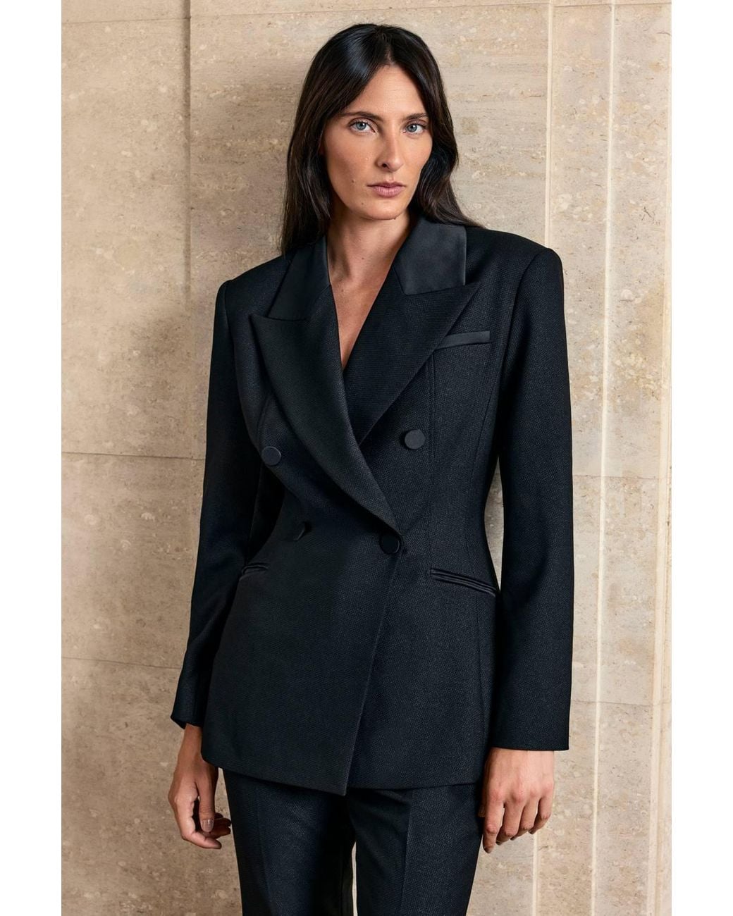 Karen Millen Blue Harper's Bazaar Tailored Double Breasted Blazer