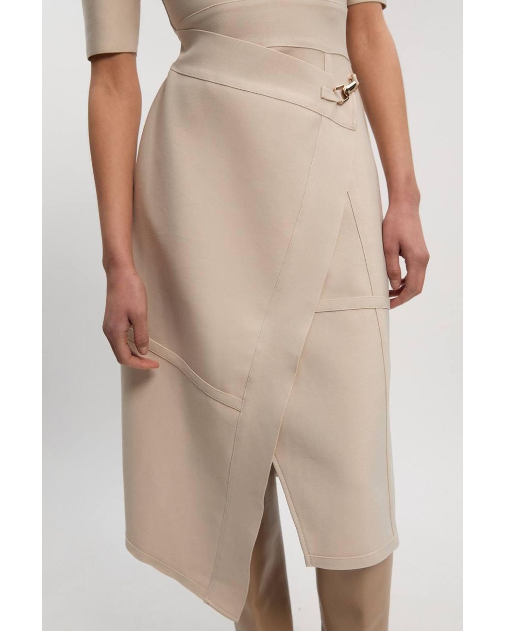 Karen Millen Natural Figure Form Bandage Asymmetric Knit Midi Dress