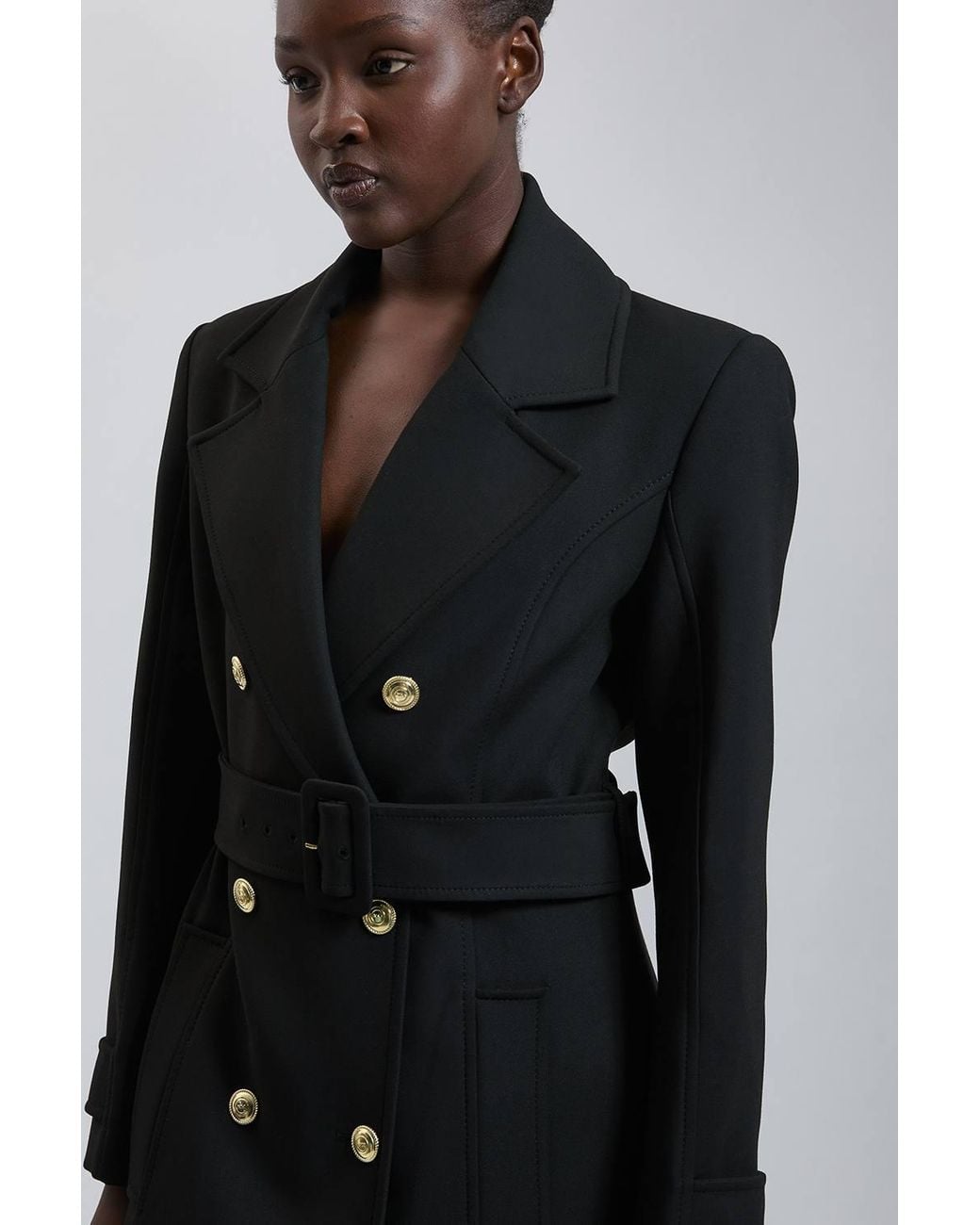 Karen Millen Black Tailored Compact Stretch Belted Maxi Coat