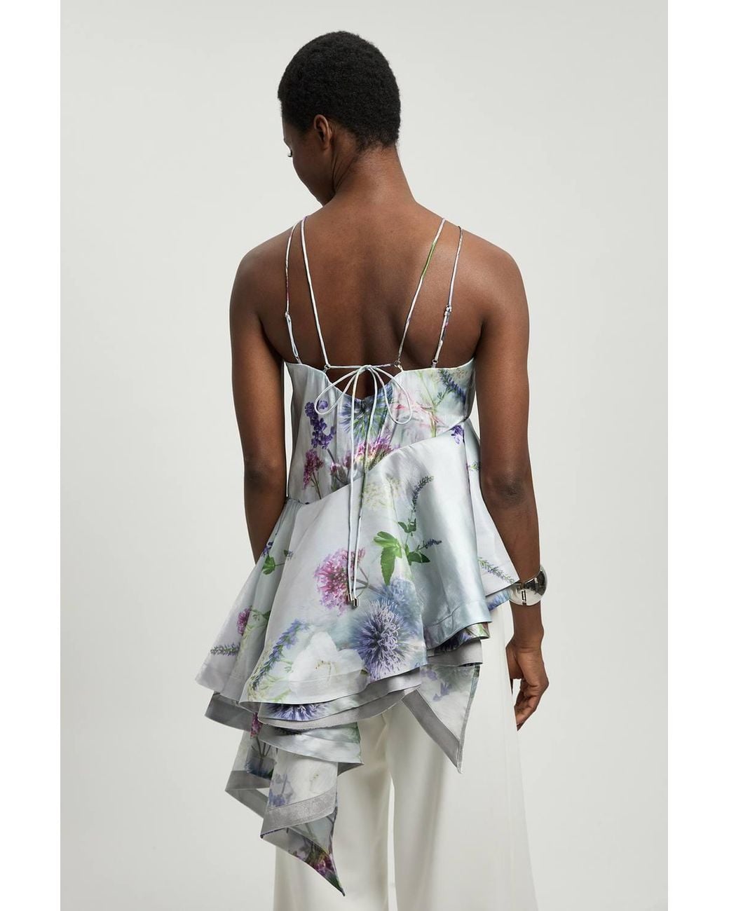 Karen Millen White Printed Metallic Floral Woven Top