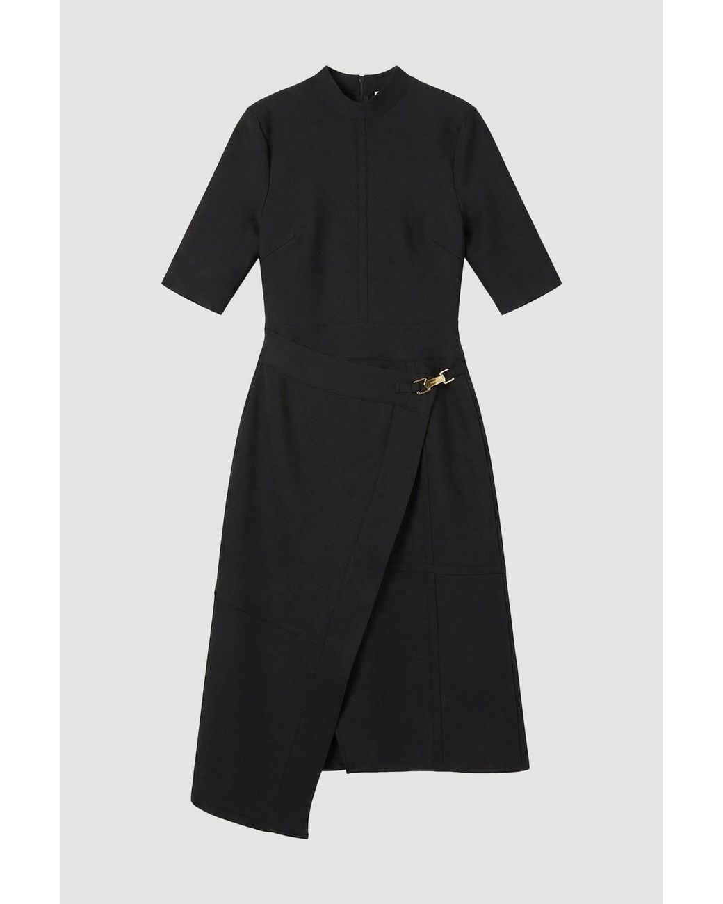Karen Millen Black Figure Form Bandage Asymmetric Knit Midi Dress