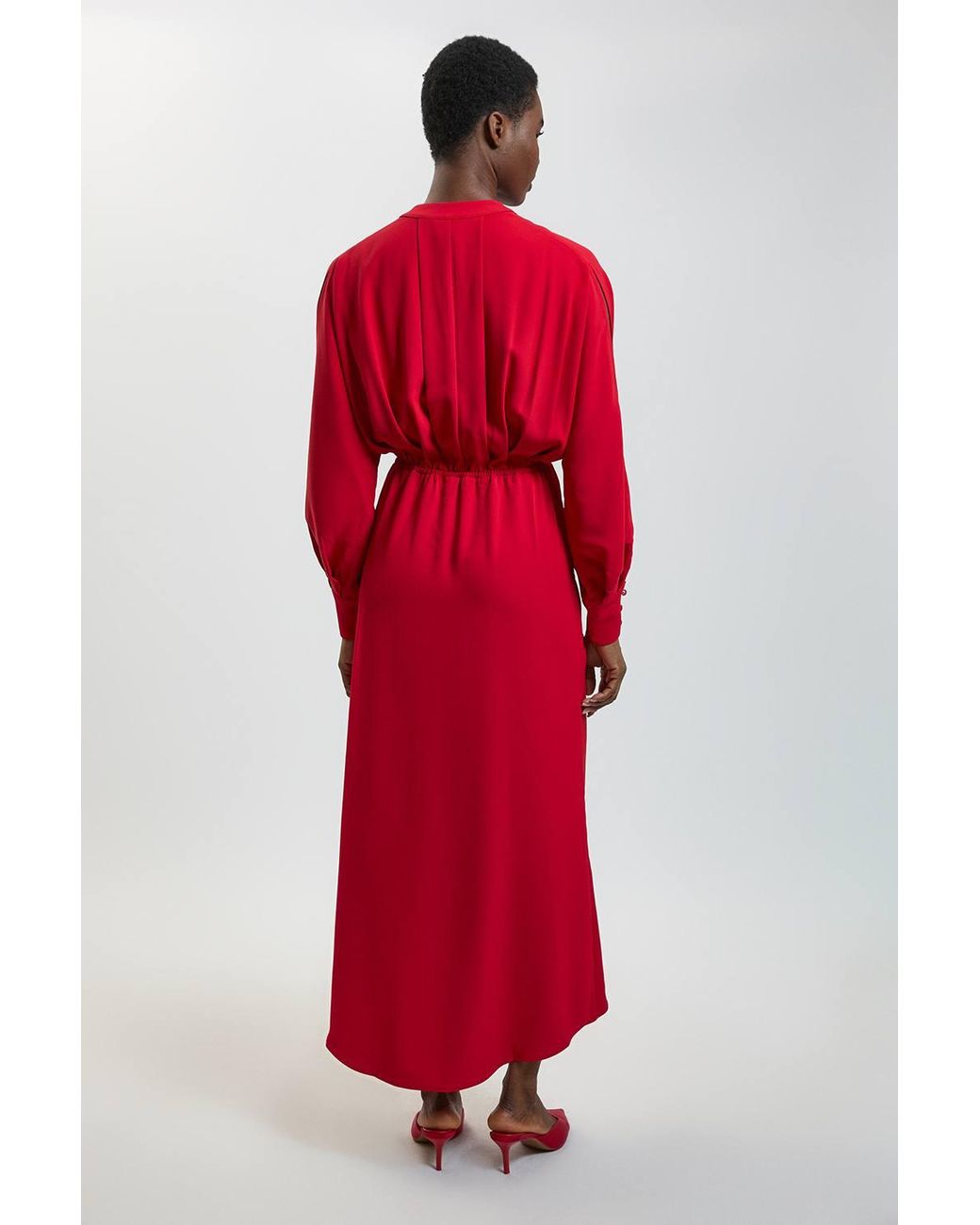 Karen Millen Red Split Sleeve Asymmetric Detail Midi Dress
