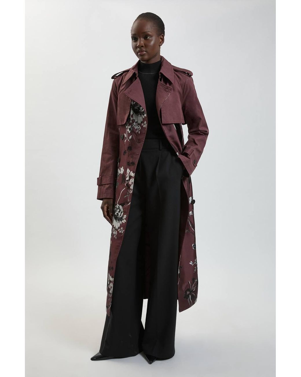 Karen Millen Blue Petite Jacquard Mix Trench Coat