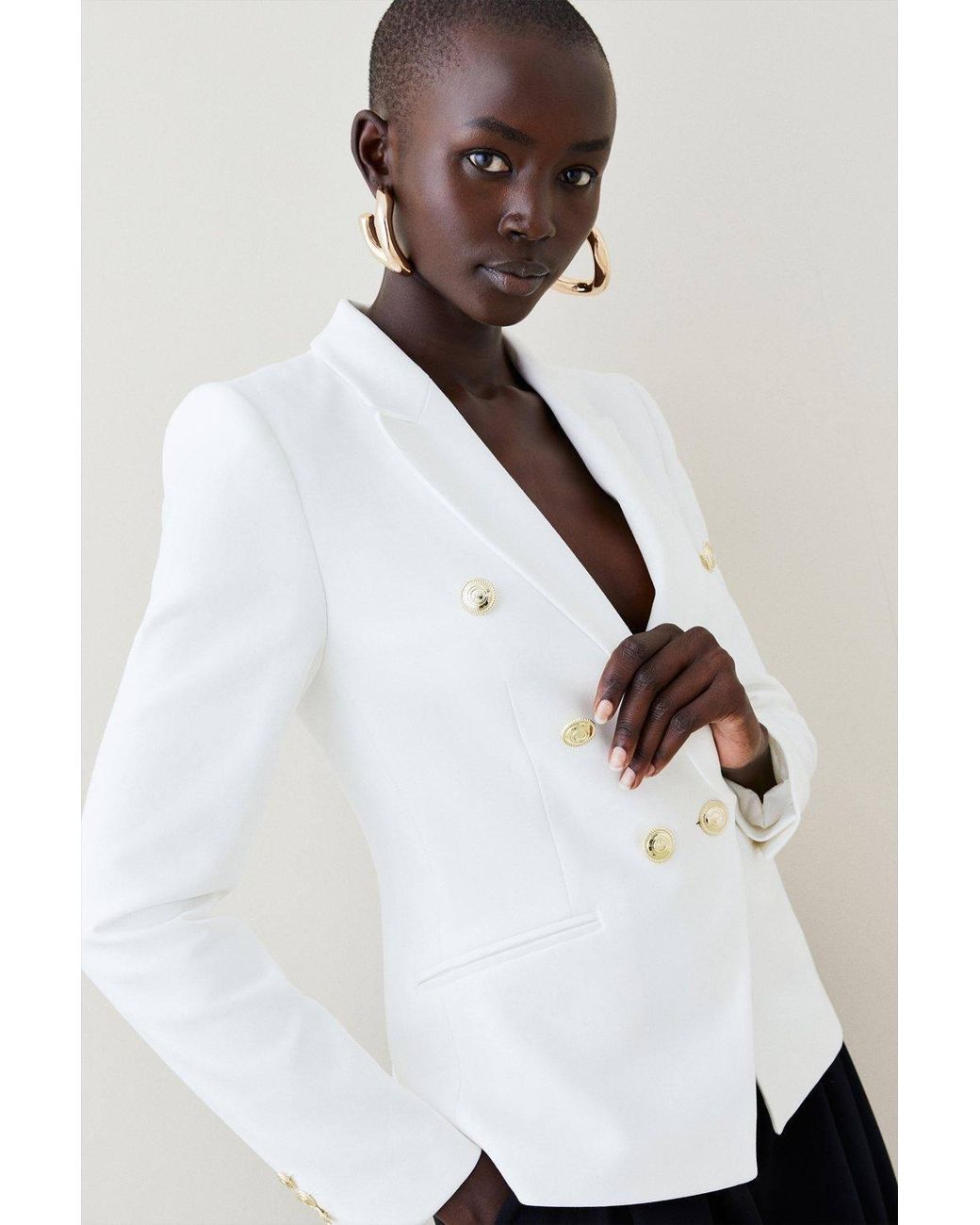 Karen Millen White Petite Forever Tailored Button Military Blazer