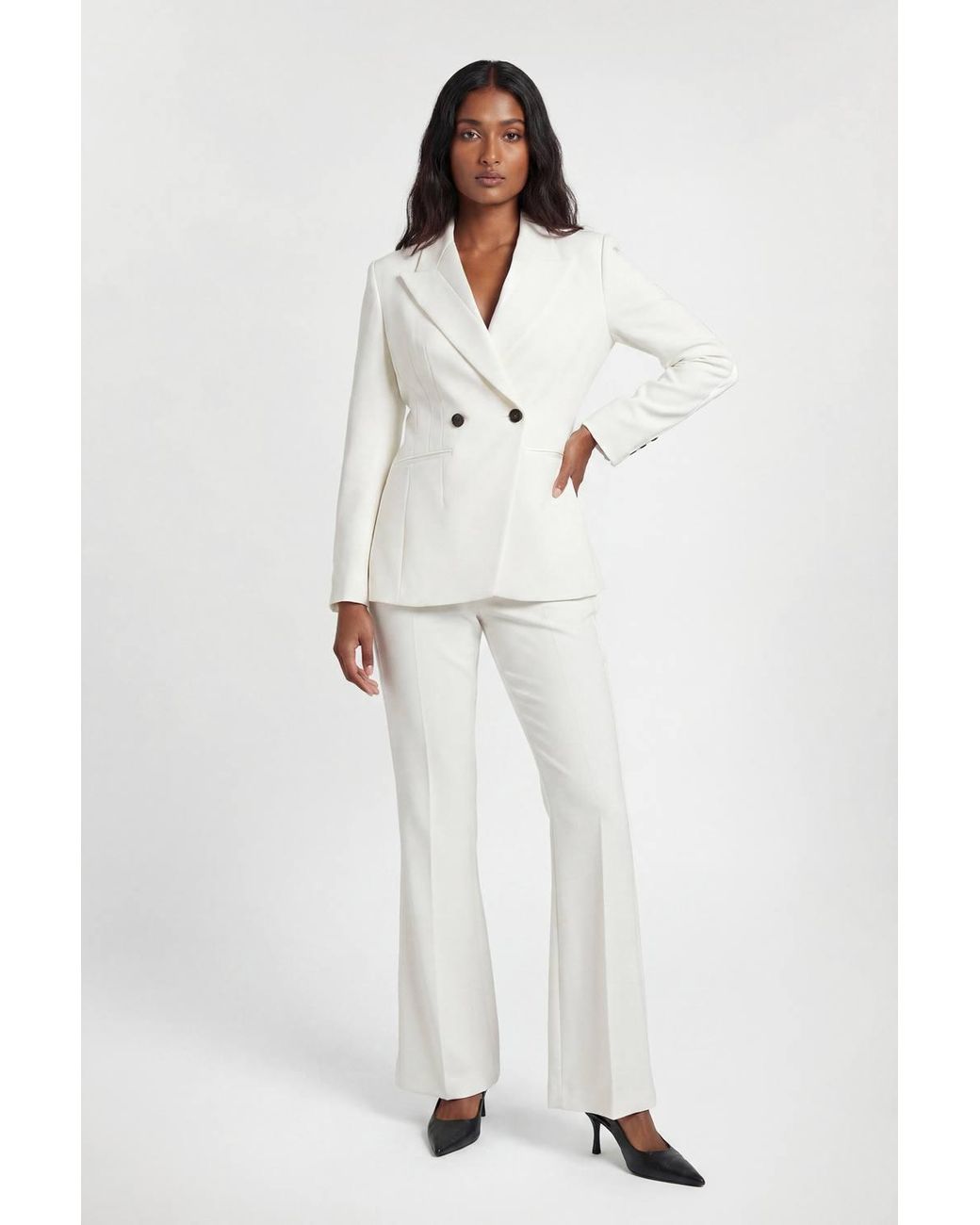 Karen Millen Natural Petite Compact Stretch Satin Side Tailored Straight Leg Trouser