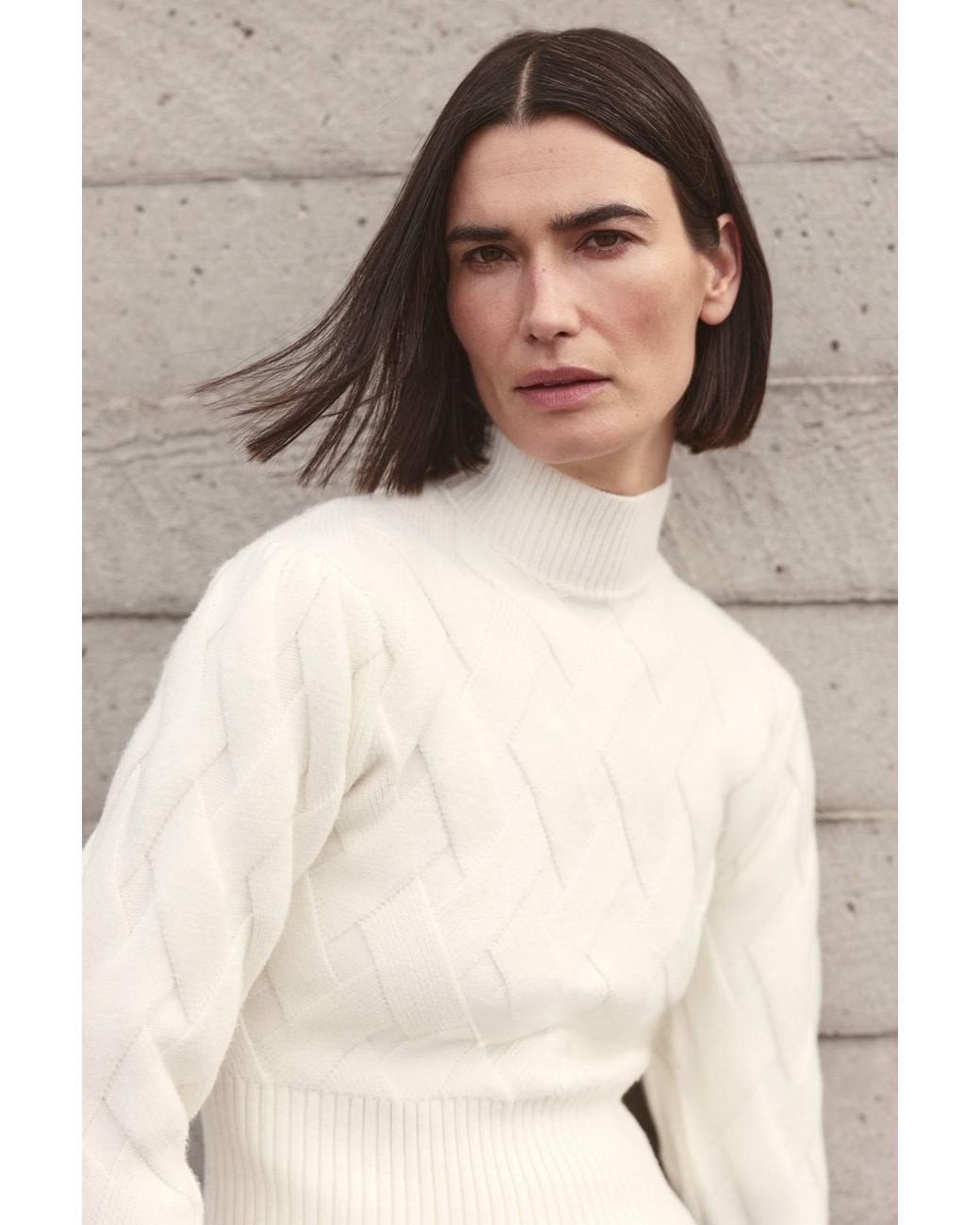 Karen Millen Natural Cable Knitted Funnel Neck Jumper
