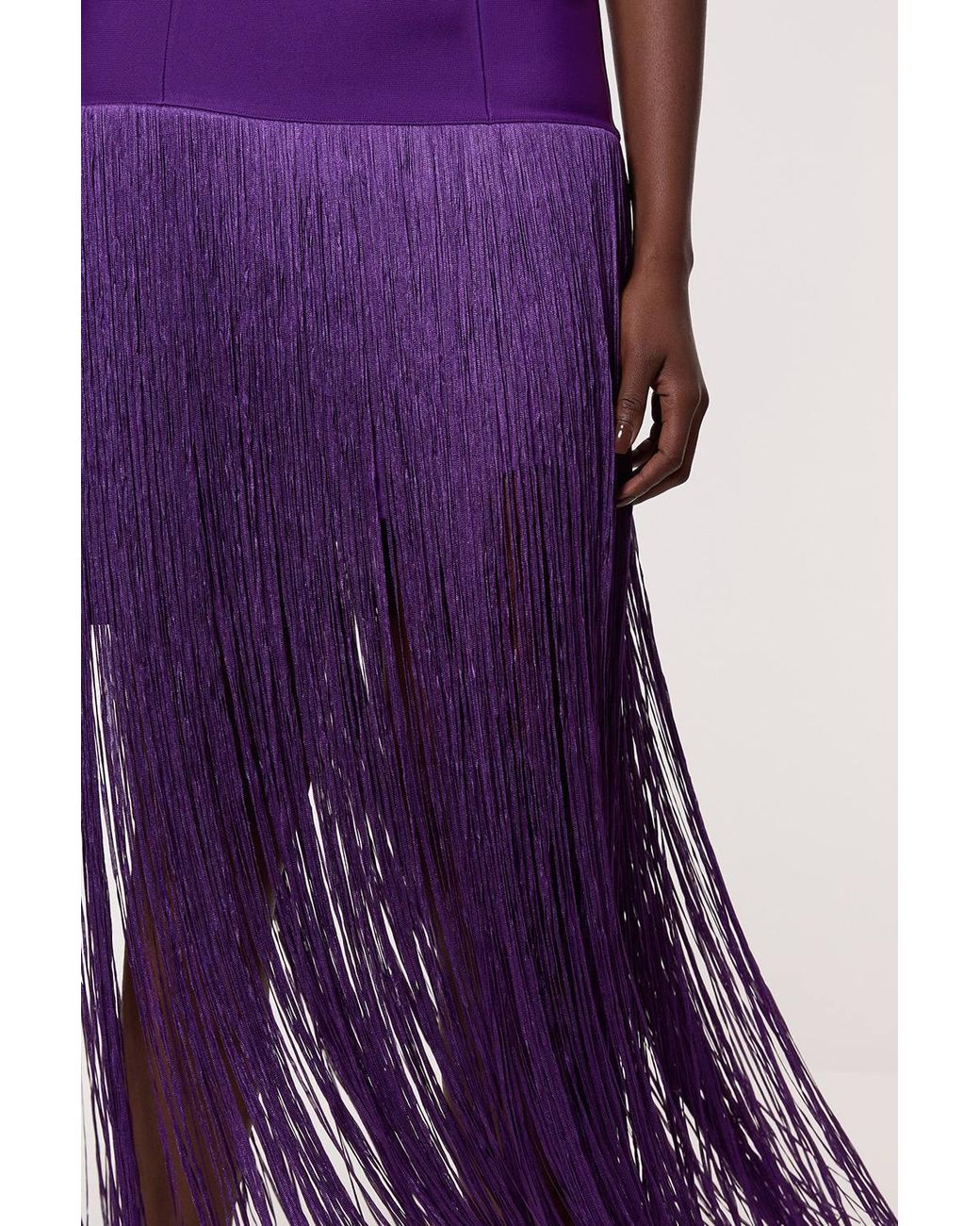 Karen Millen Purple Figure Form Bandage Tassel Hem Knitted Dress