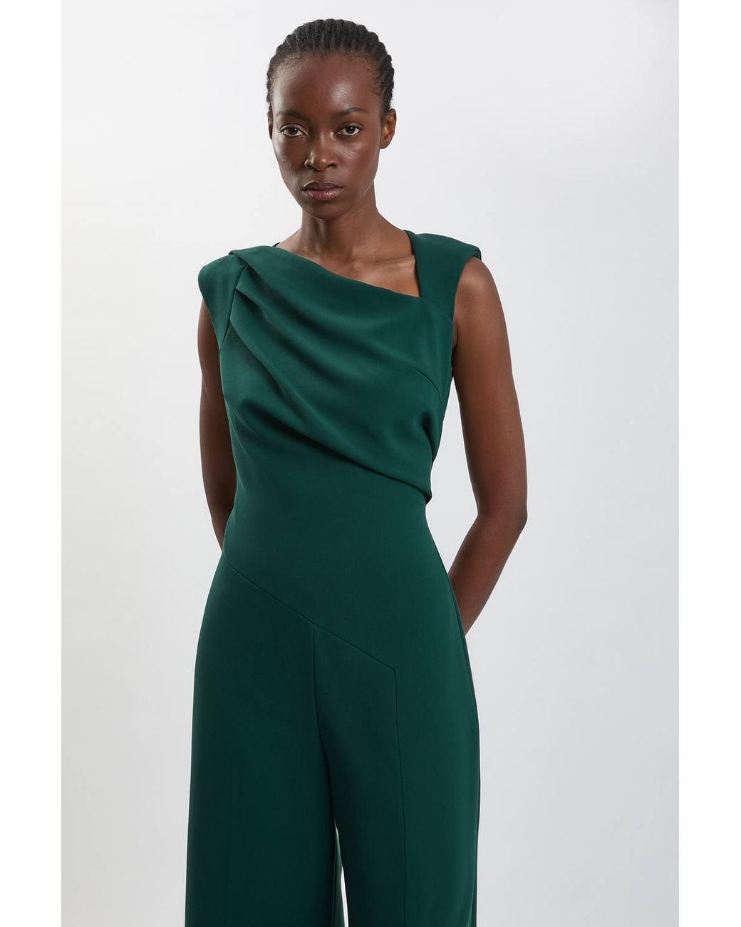 Karen Millen Green Compact Stretch Drape Detail Jumpsuit