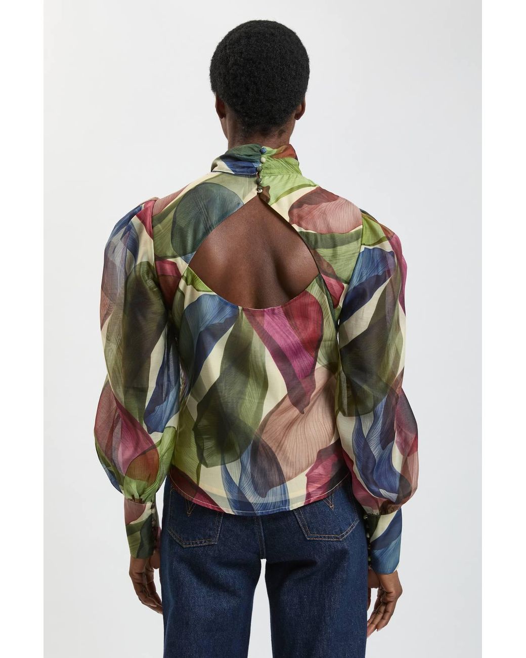 Karen Millen Blue Petal Print Organza Pussybow Blouse