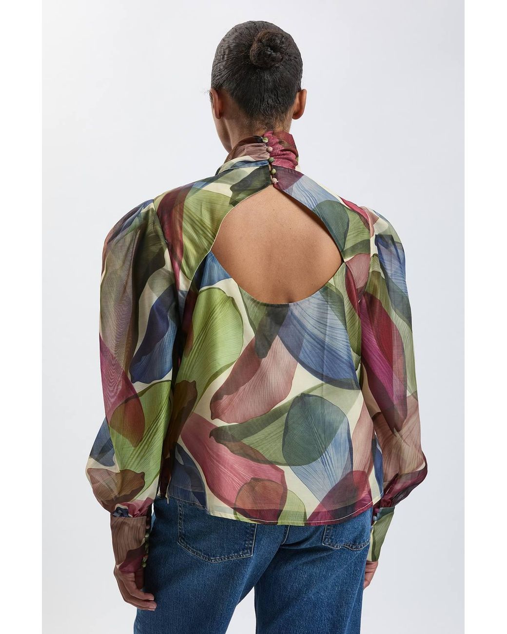 Karen Millen Multicolor Plus Size Petal Print Organza Pussybow Blouse