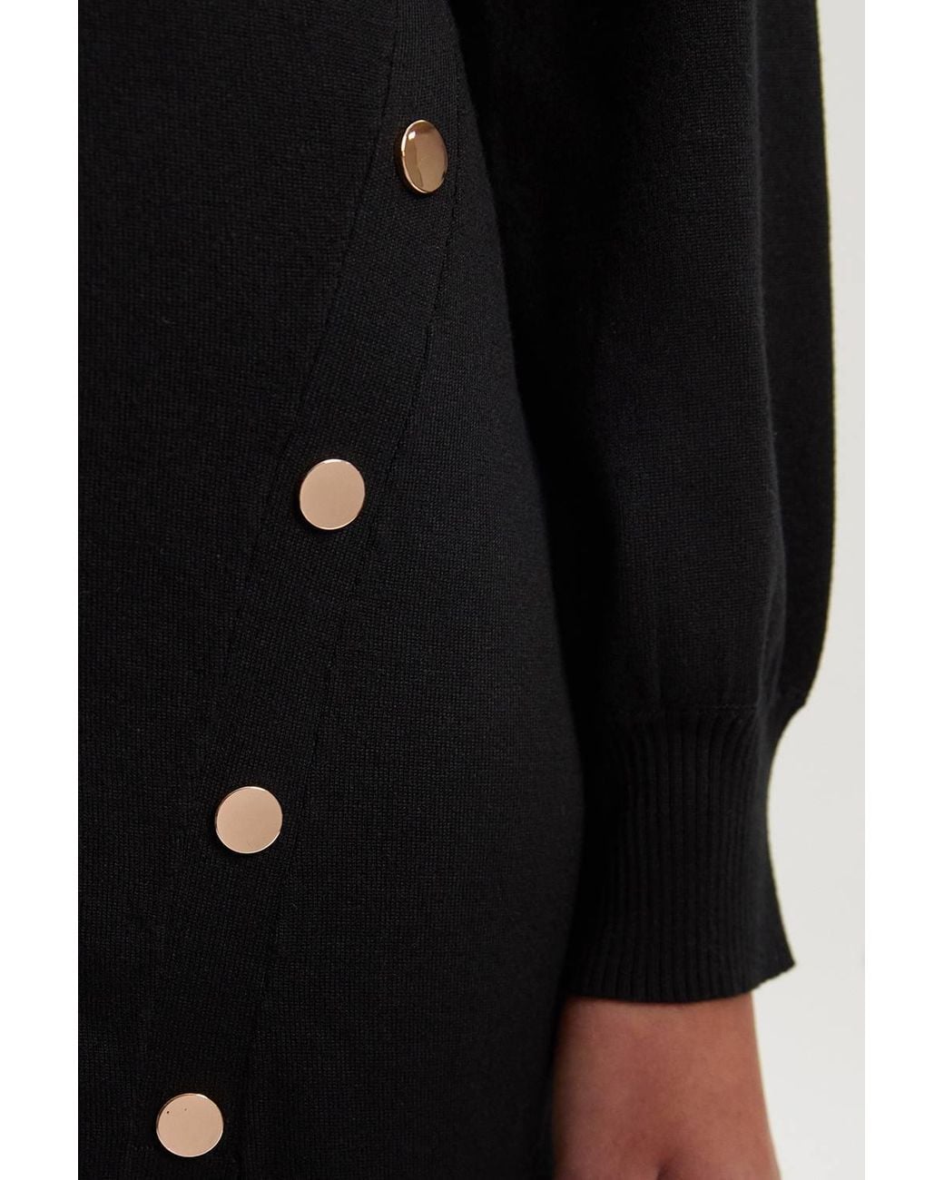 Karen Millen Black Viscose Blend Popper Detail Knitted Mini Dress