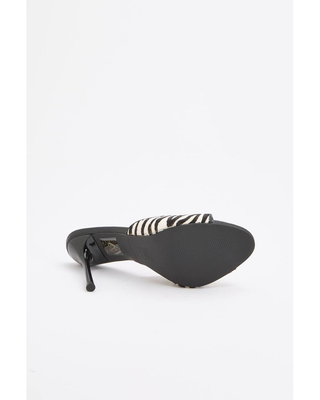 Karen Millen White Leather Pony Skin Print Peep Toe Mule