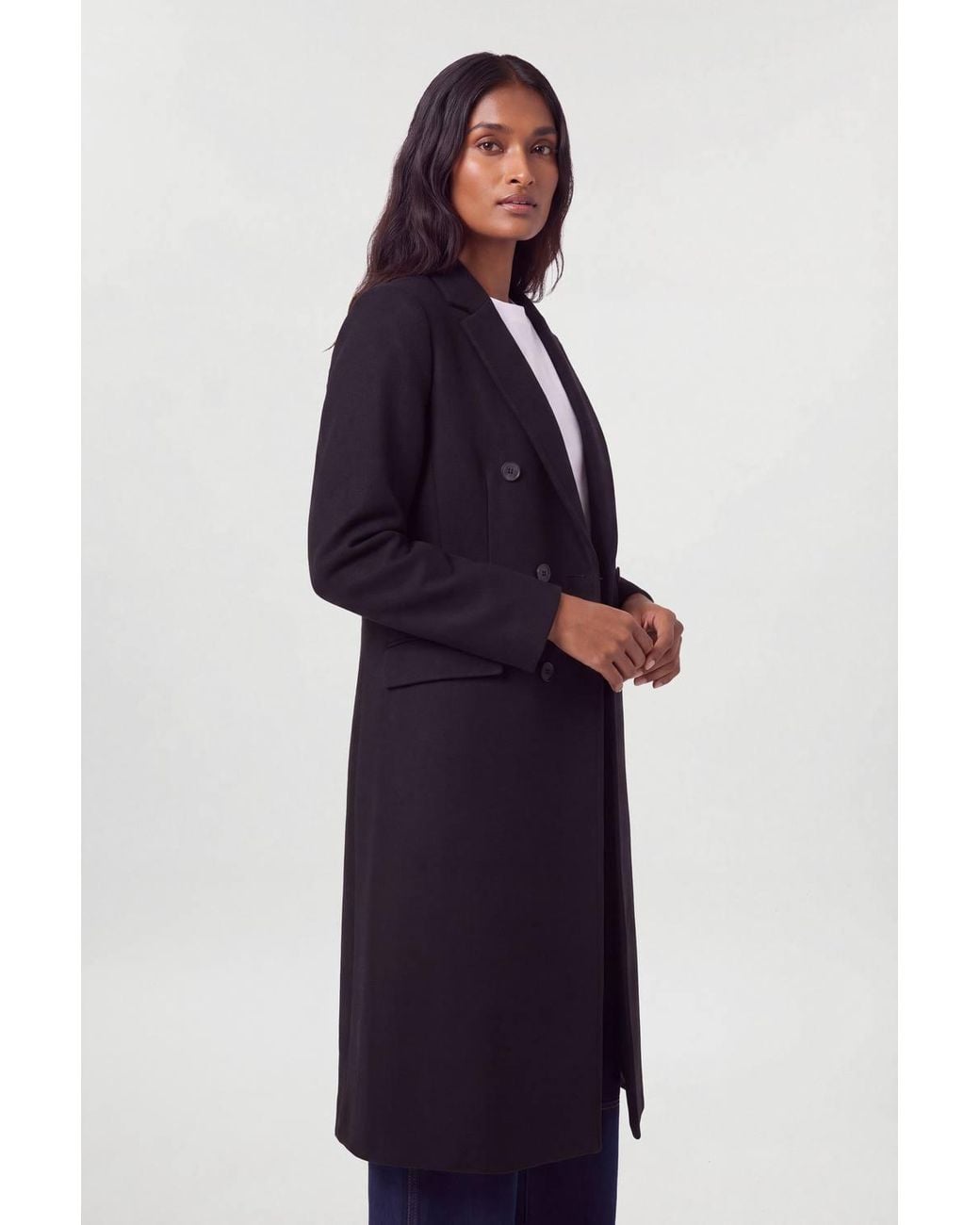 Karen Millen Blue Wool Fitted Double Breasted Tailored Midi Coat