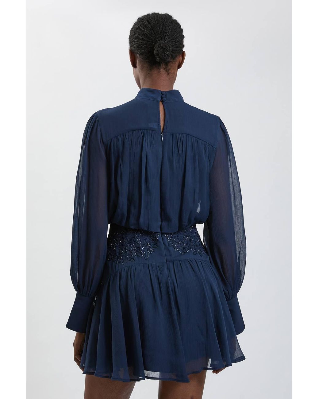 Karen Millen Blue Hand Embellished Georgette Mini Dress