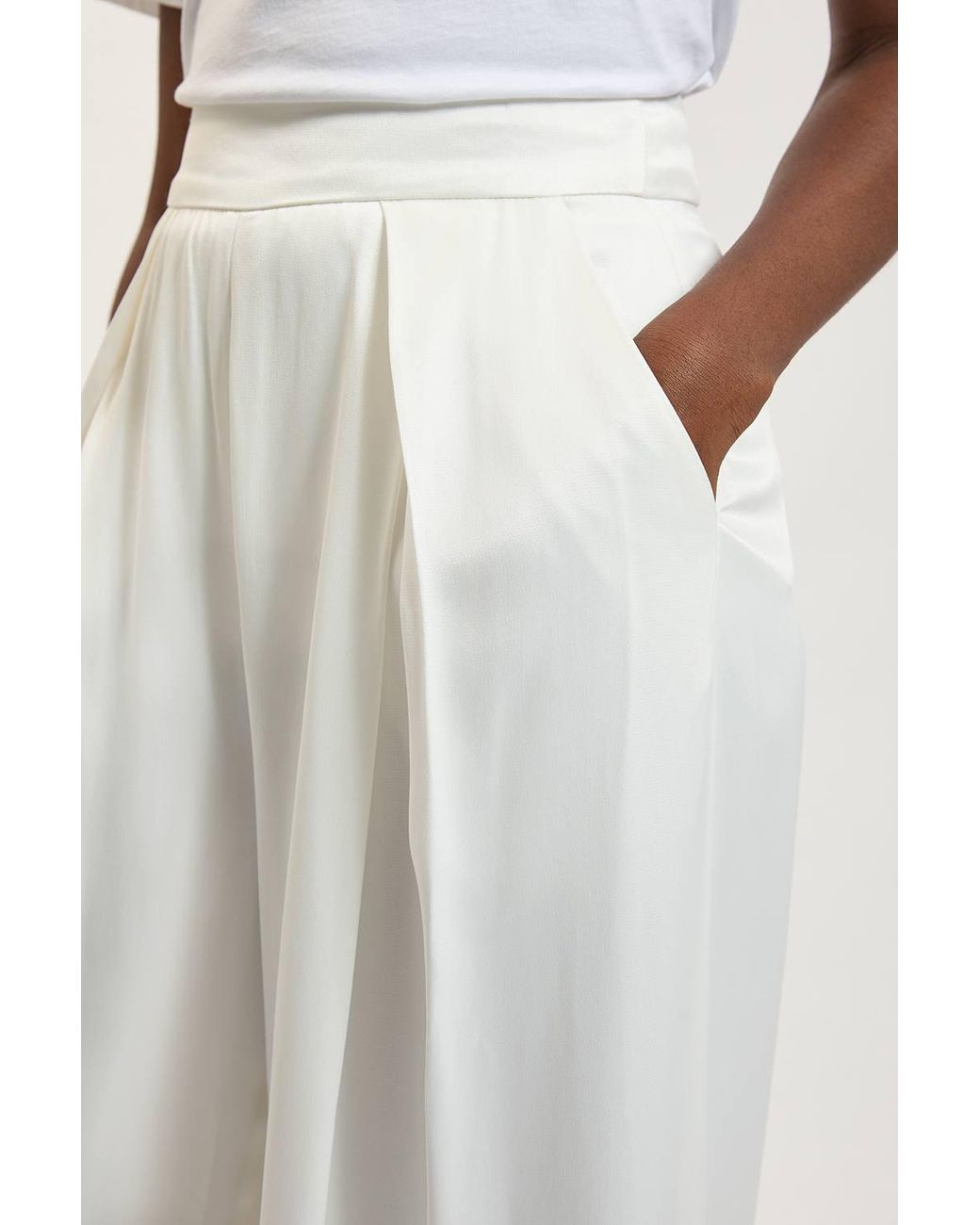 Karen Millen White Satin Viscose Woven Trousers