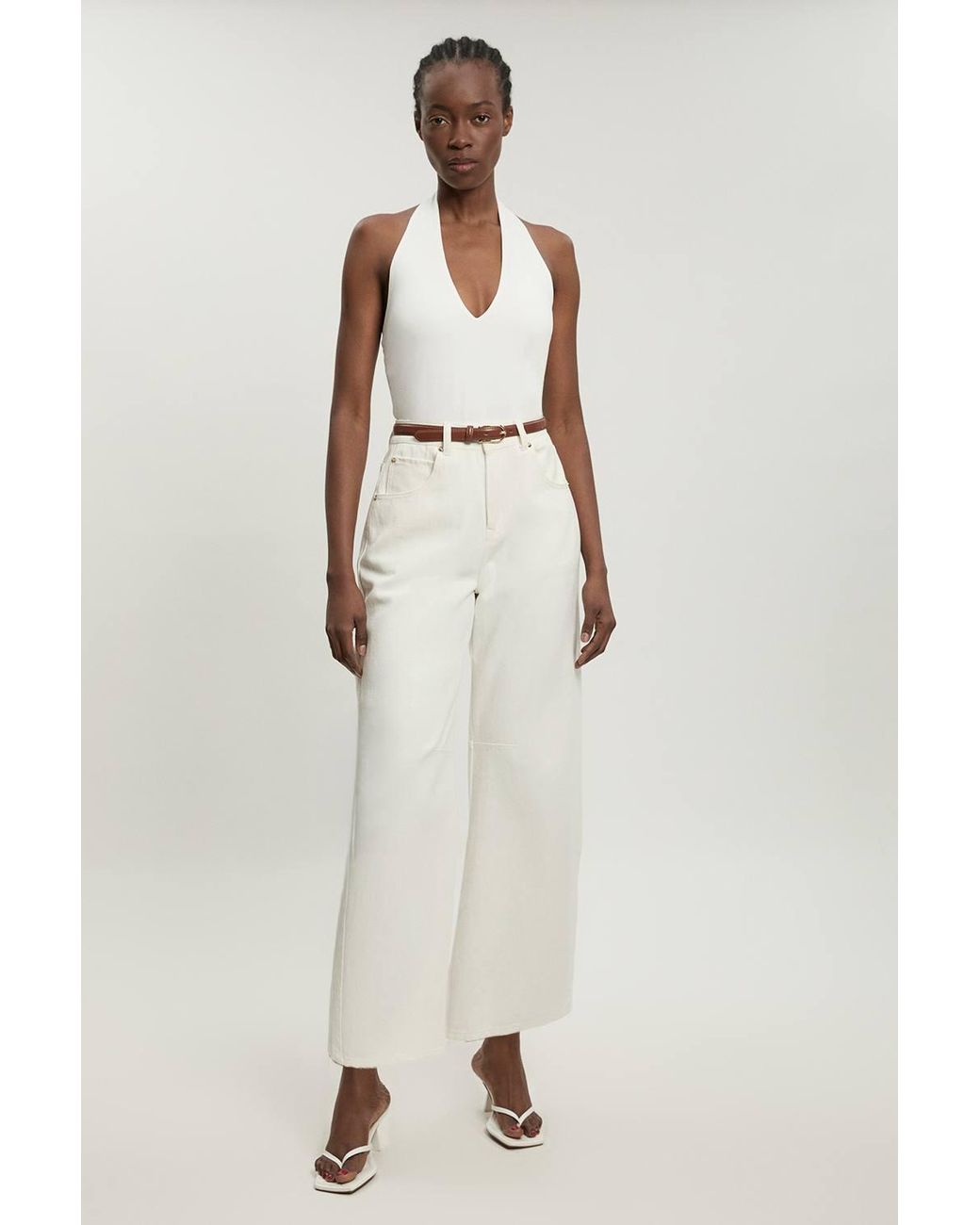 Karen Millen Natural Stretch Cotton Jersey Halter Bodysuit
