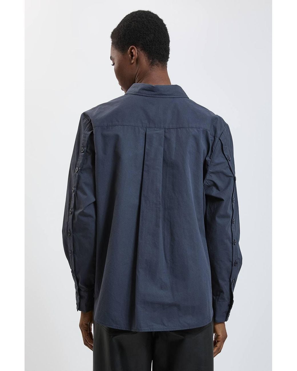 Karen Millen Blue Military Stitch Detail Cotton Poplin Shirt