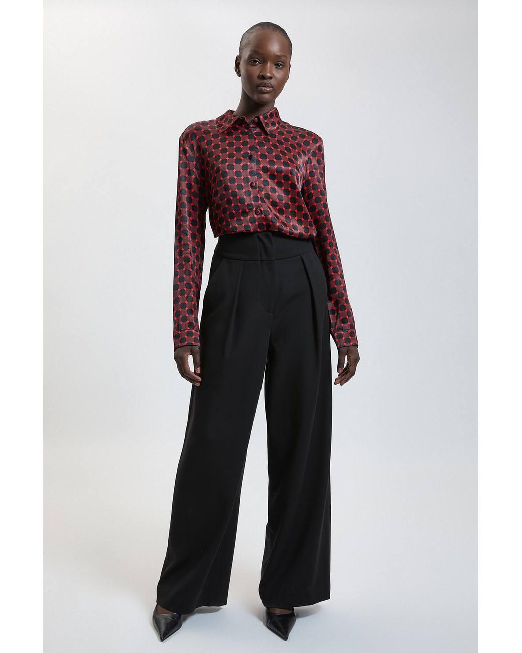 Karen Millen Red Satin Viscose Woven Printed Shirt
