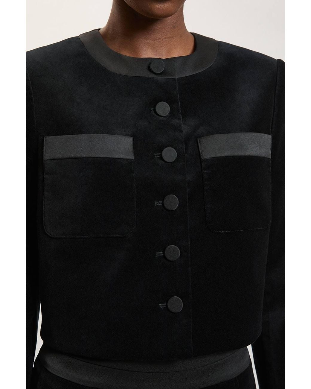 Karen Millen Black Petite Velvet Tailored Collarless Blazer