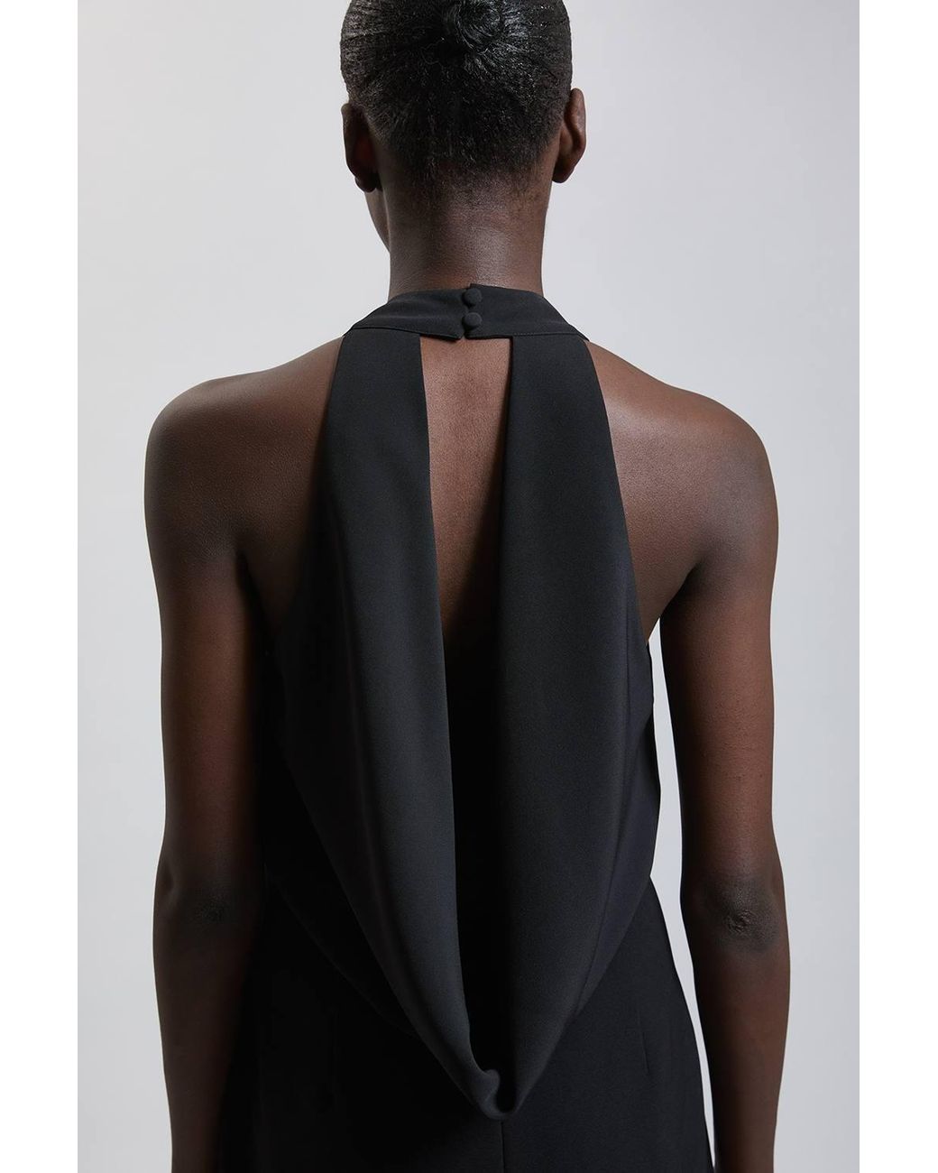 Karen Millen Black Petite Soft Tailored Halter Neck Open Back Maxi Dress