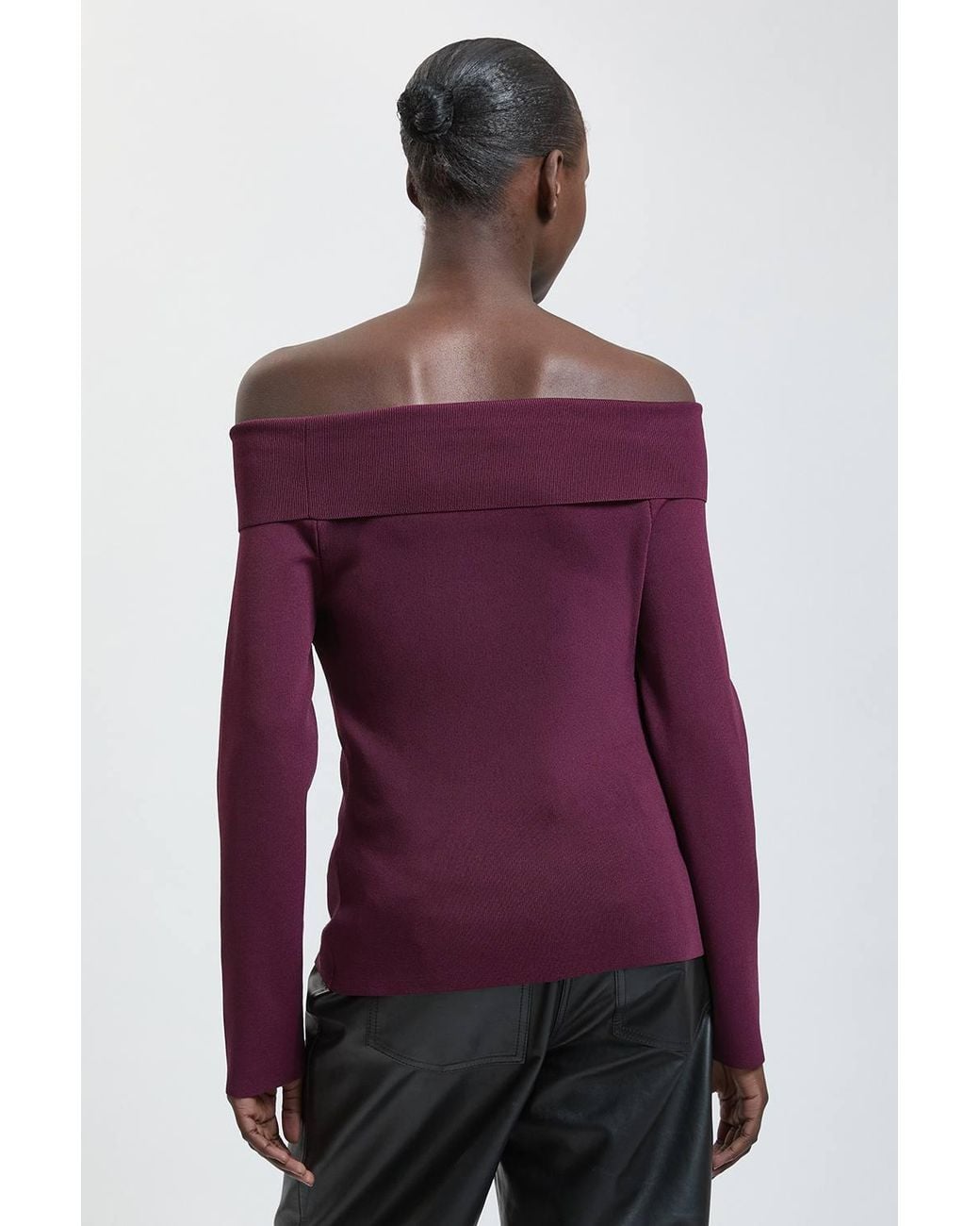 Karen Millen Red Twist Front Viscose Knitted Bardot Top