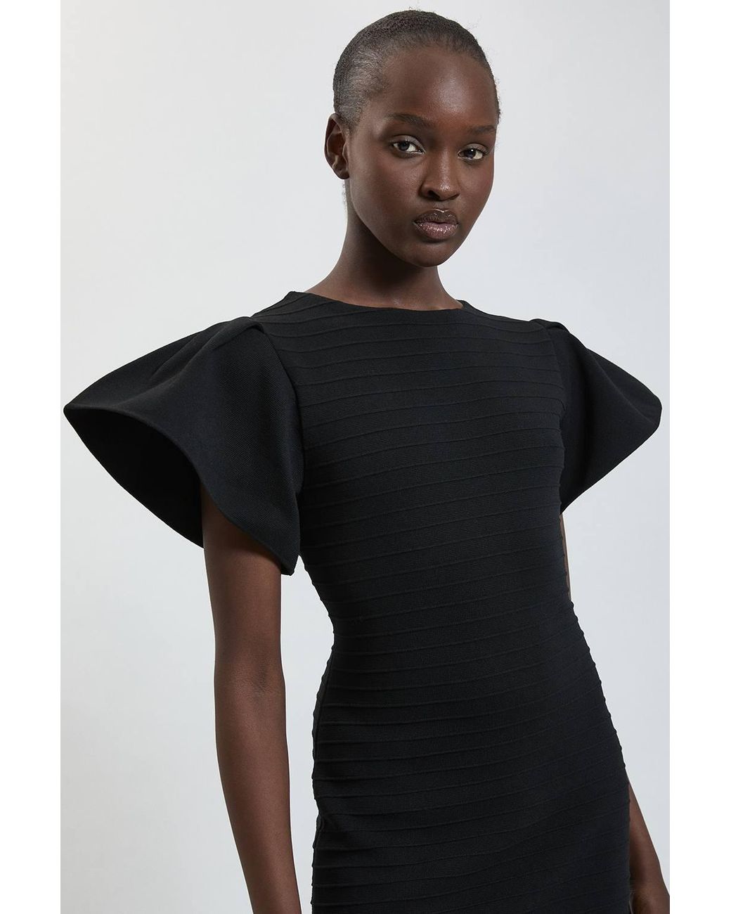 Karen Millen Black Ruffle Detail Viscose Knitted Mini Dress