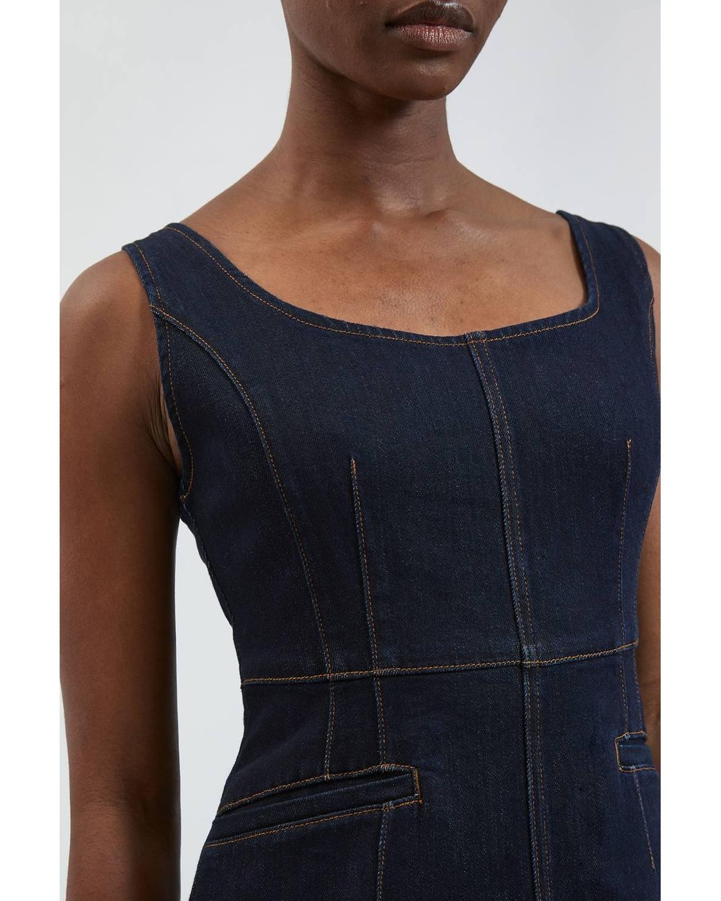 Karen Millen Blue Denim Midi Pencil Dress