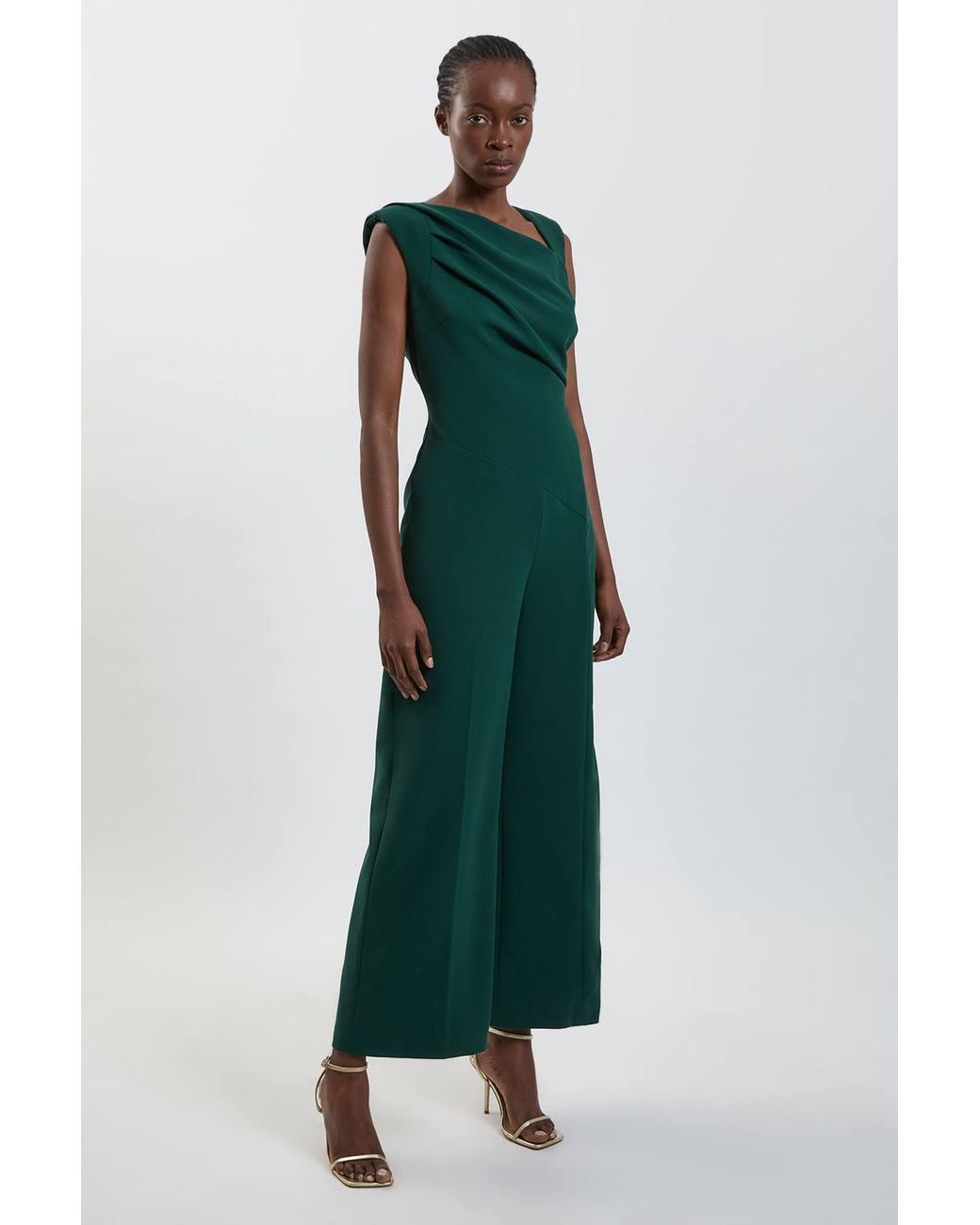 Karen Millen Green Compact Stretch Drape Detail Jumpsuit
