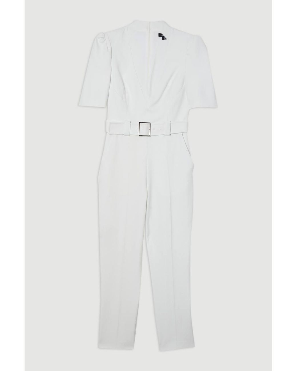 Karen Millen White Petite Forever Structured Crepe Belted Jumpsuit