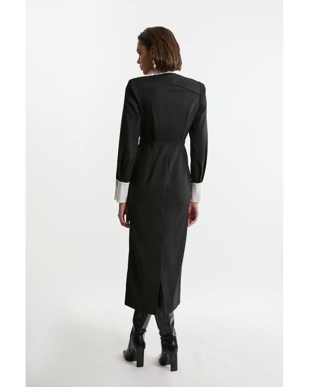 Karen Millen Black Petite Techno Cotton Woven Maxi Shirt Dress With Clasps