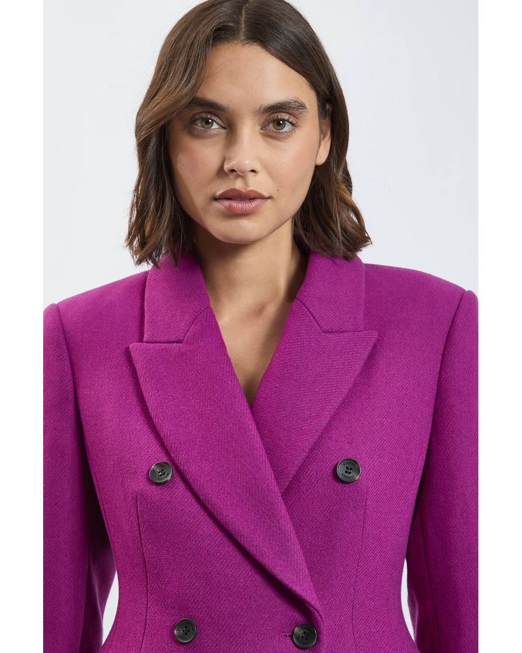 Karen Millen Purple Petite Wool Double Breasted Tailored Maxi Coat