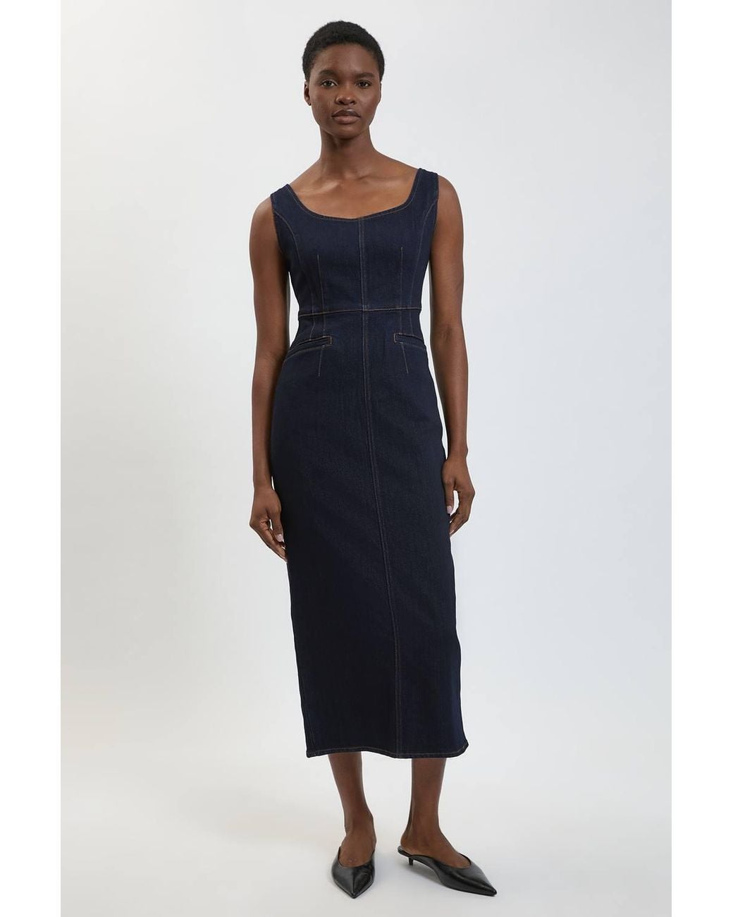 Karen Millen Blue Denim Midi Pencil Dress